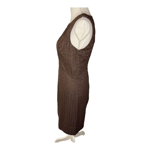 White House Black Market Women’s Size 4 Brown Embroidered Textured Shift Dress - Picture 2 of 4